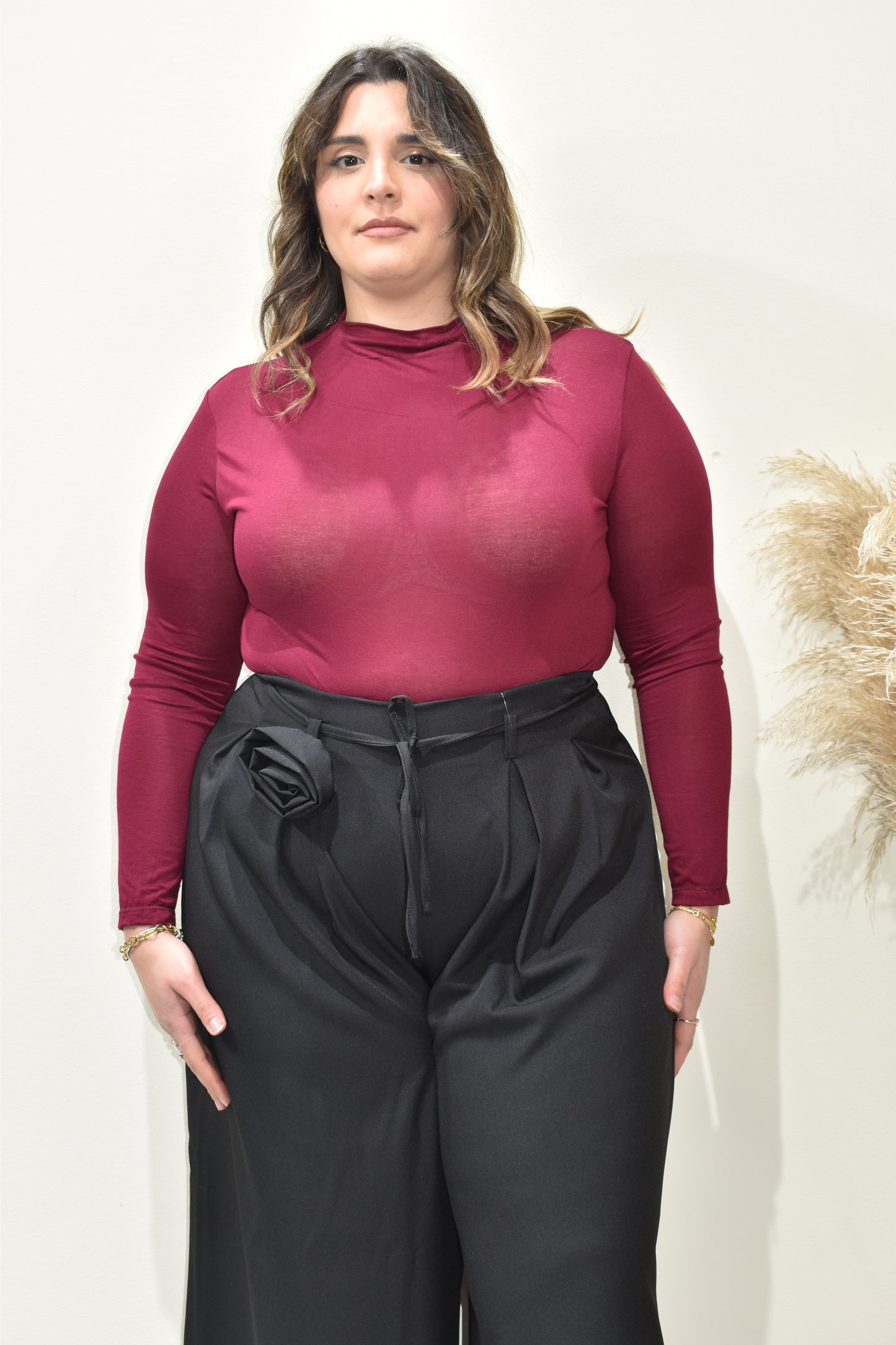 body con maniche a guanto semitrasparente donna curvy-5262