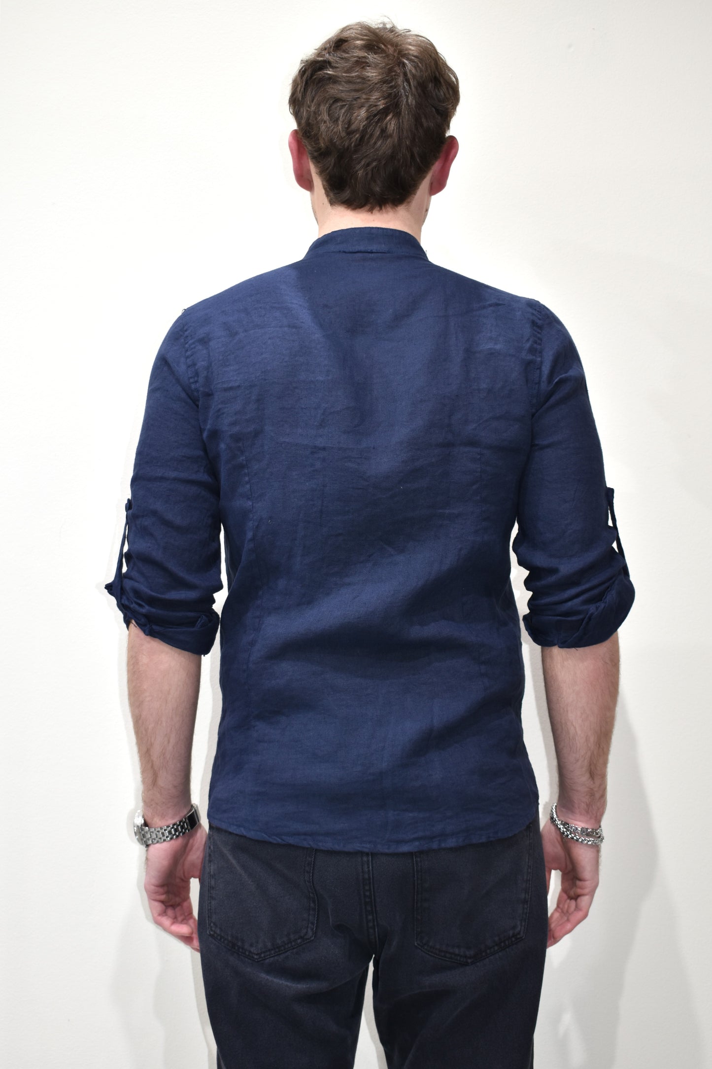 camicia uomo in lino con collo coreano