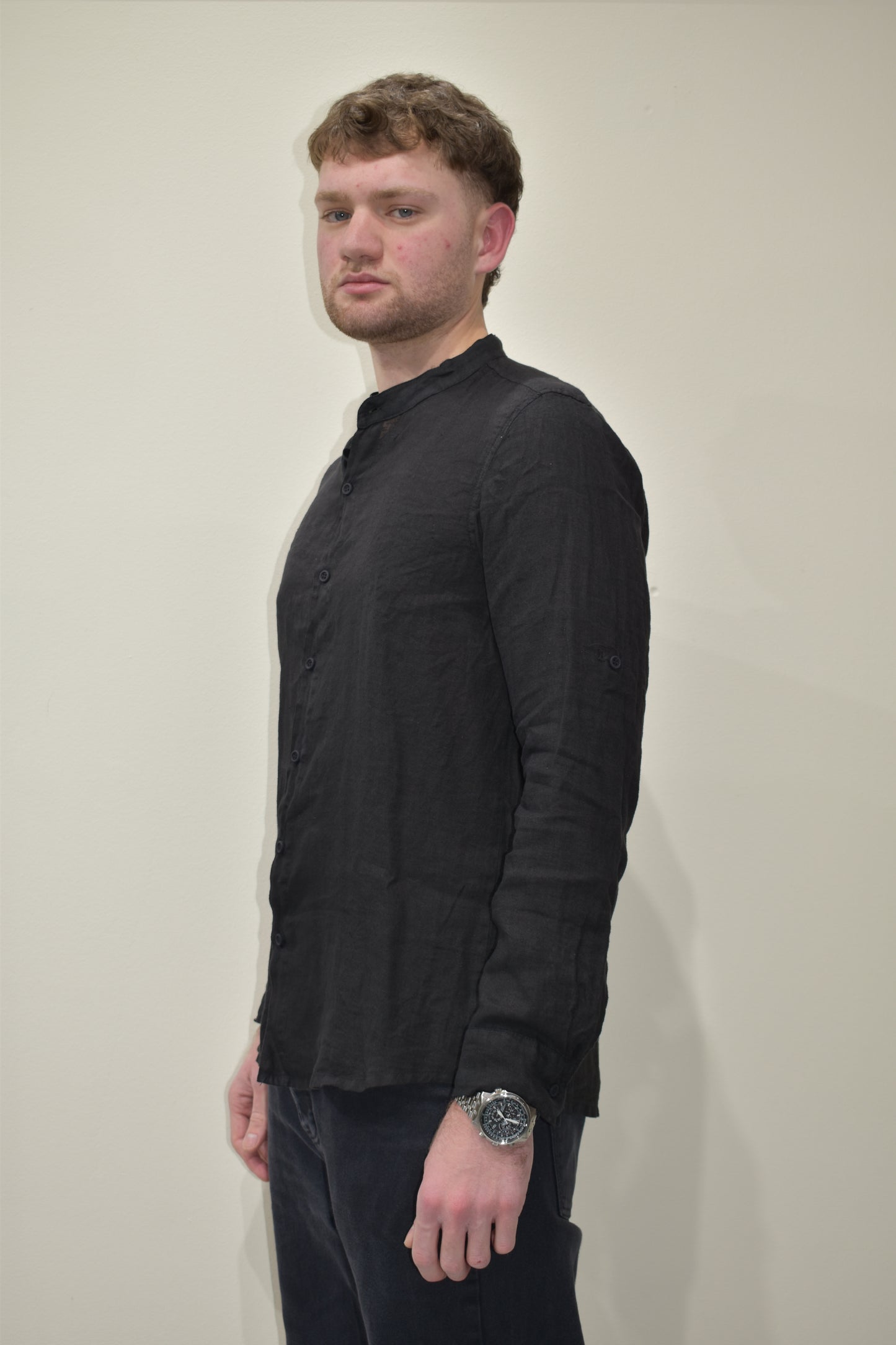 camicia uomo in lino con collo coreano