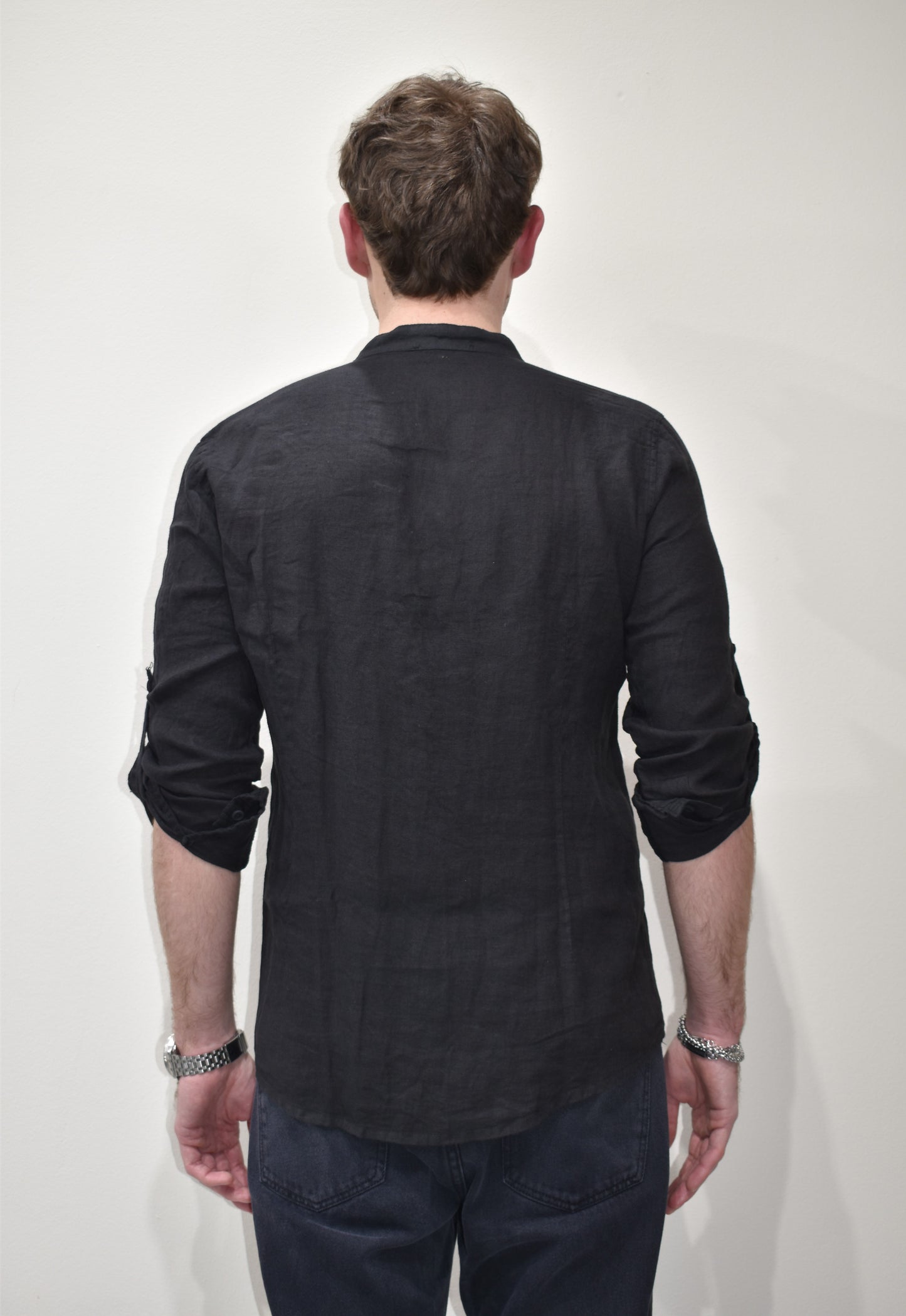 camicia uomo in lino con collo coreano