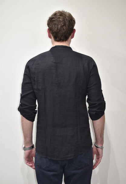Camicia uomo in lino con collo coreano