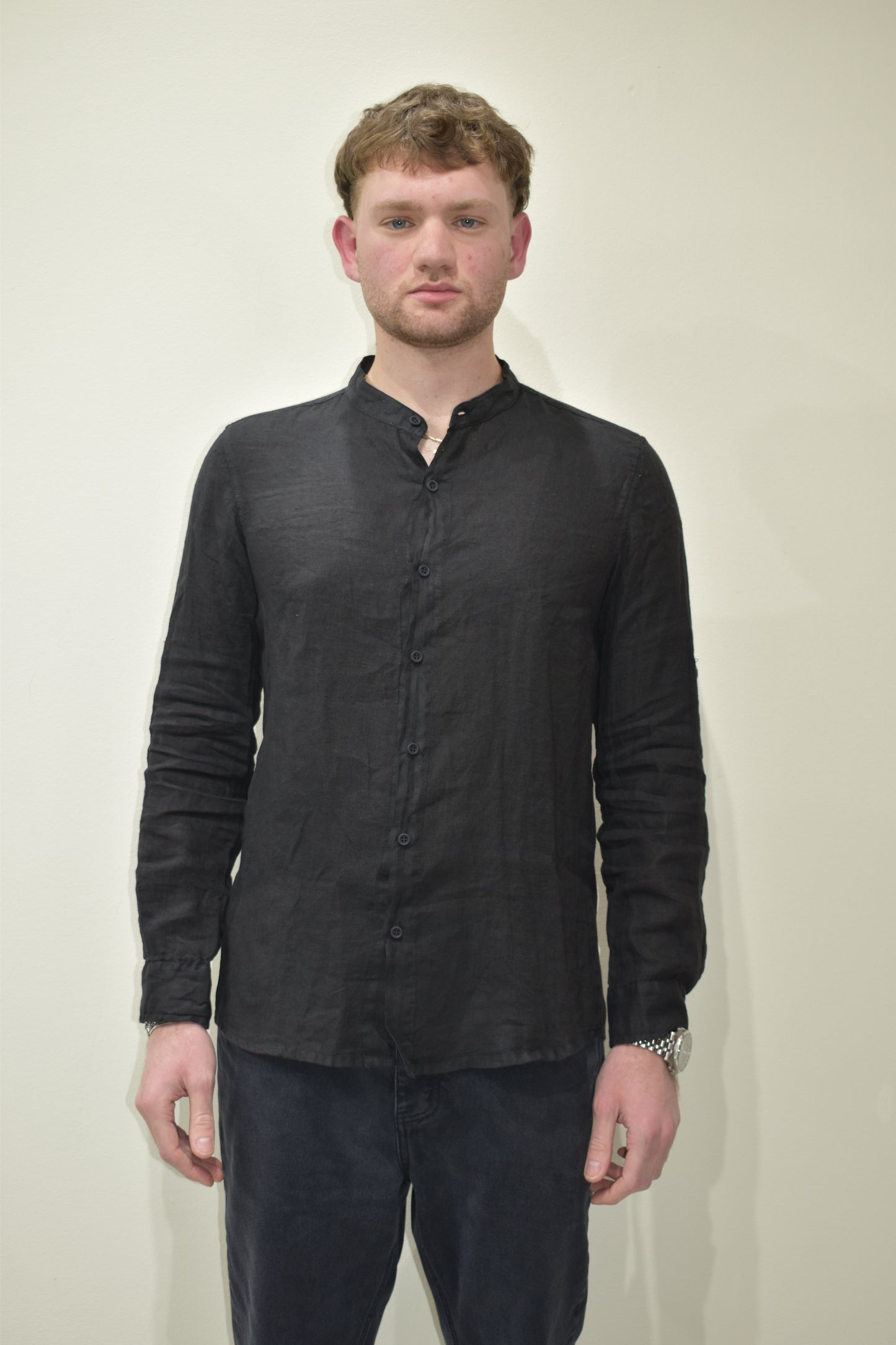 camicia uomo in lino con collo coreano