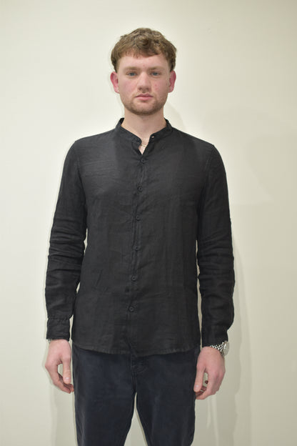 Camicia uomo in lino con collo coreano