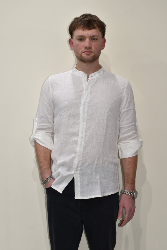 Camicia uomo in lino con collo coreano