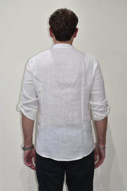 Camicia uomo in lino con collo coreano