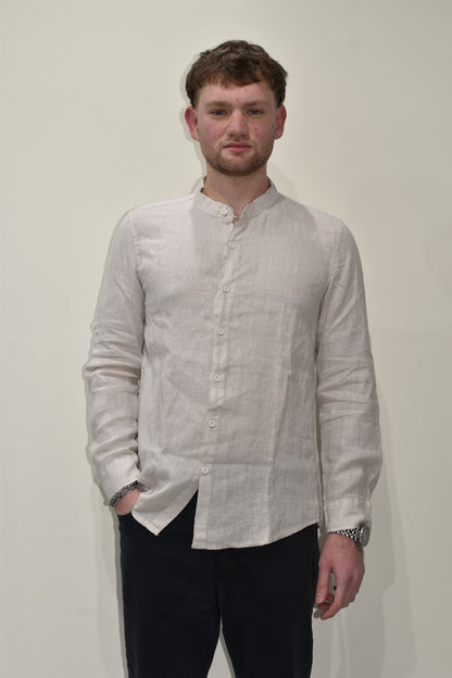 Camicia uomo in lino con collo coreano