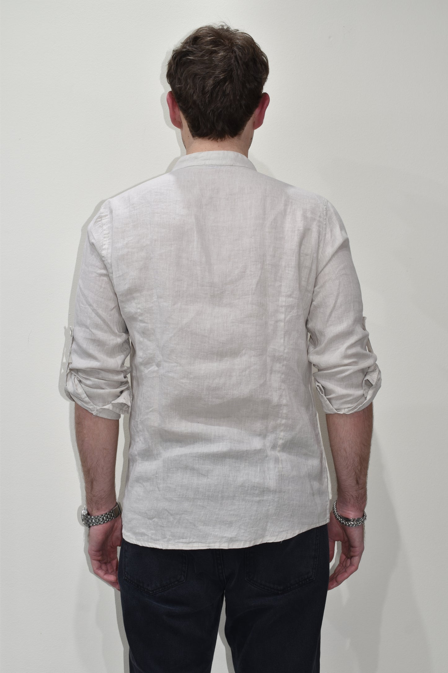 camicia uomo in lino con collo coreano
