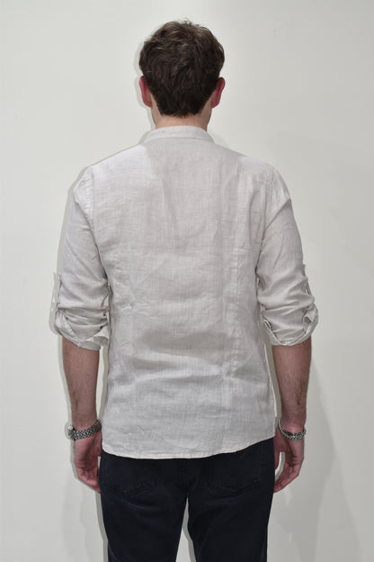 Camicia uomo in lino con collo coreano