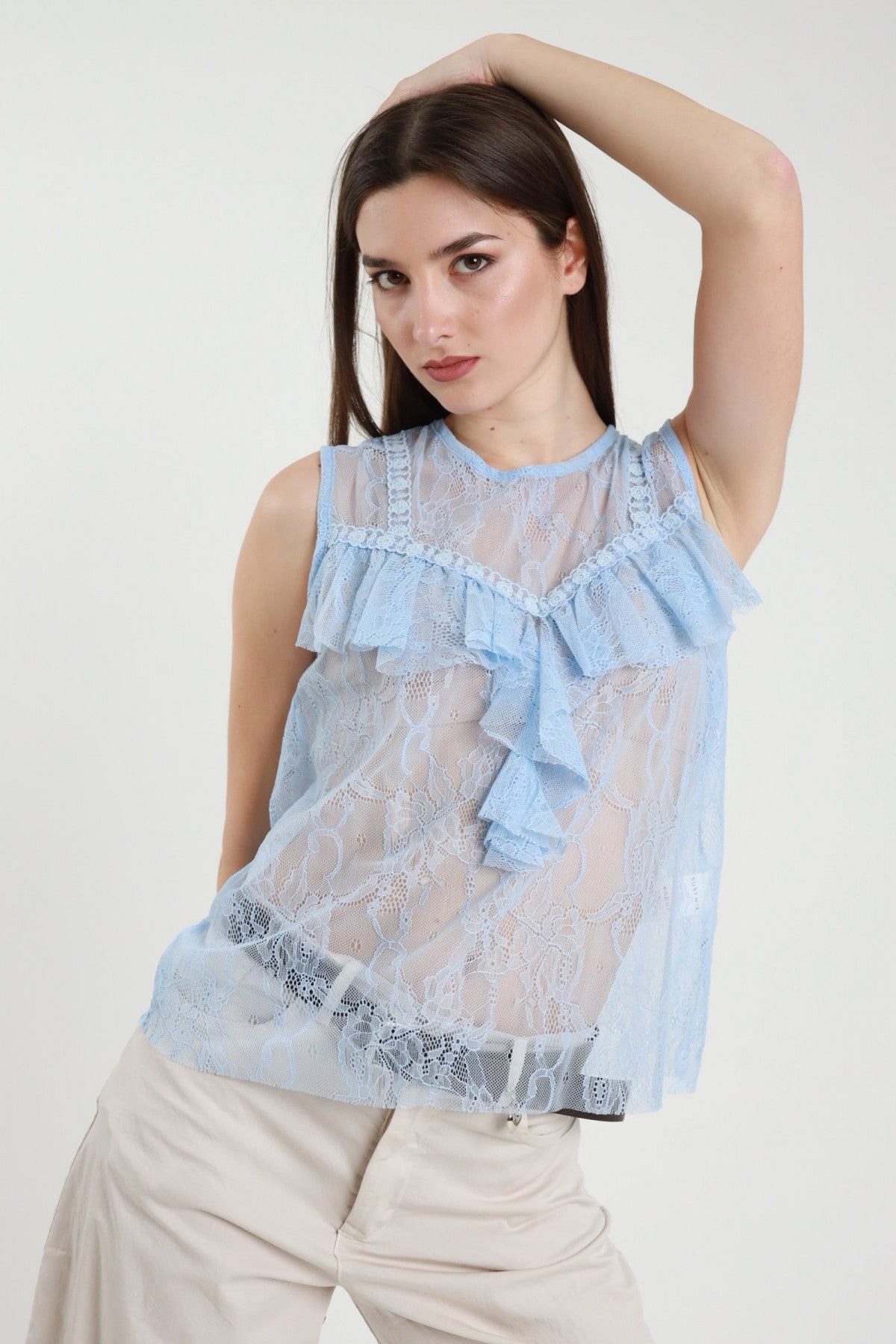 canotta in pizzo con passamaneria donna susy mix- 56167